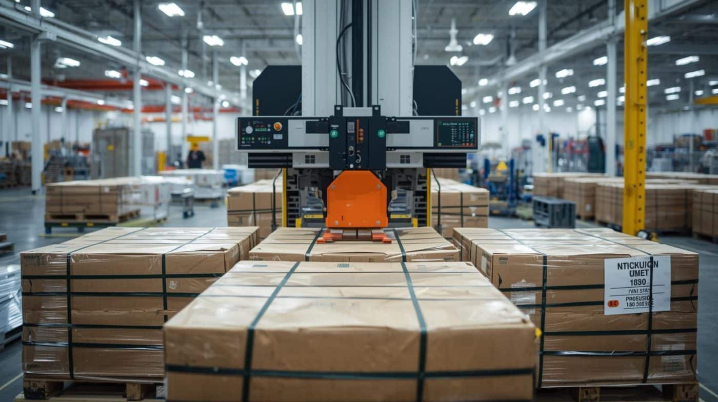 Mesin strapping band otomatis untuk pengemasan pallet industri – CV Karunia Packaging Sembada