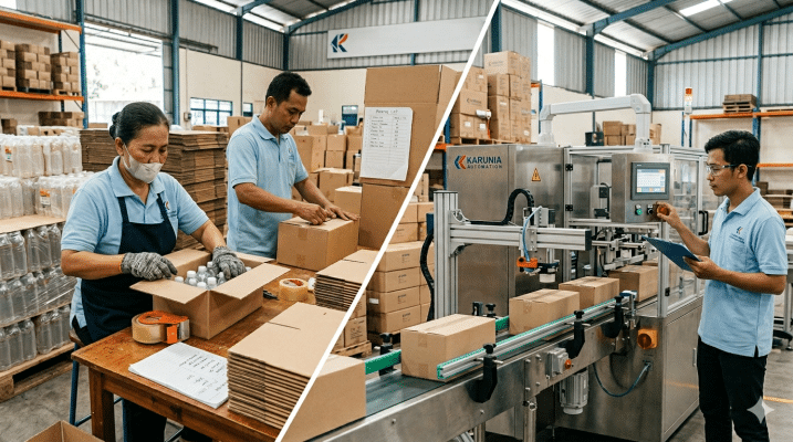 Perbandingan proses packaging manual dan otomatis di gudang industri – CV Karunia Packaging Sembada